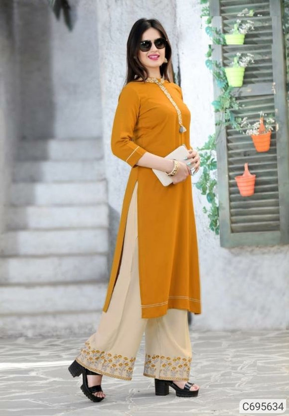 Women Indian Palazzo Kurta Set Casual Yellow Kurti Pent Pakistani Salwar  Kameez | eBay